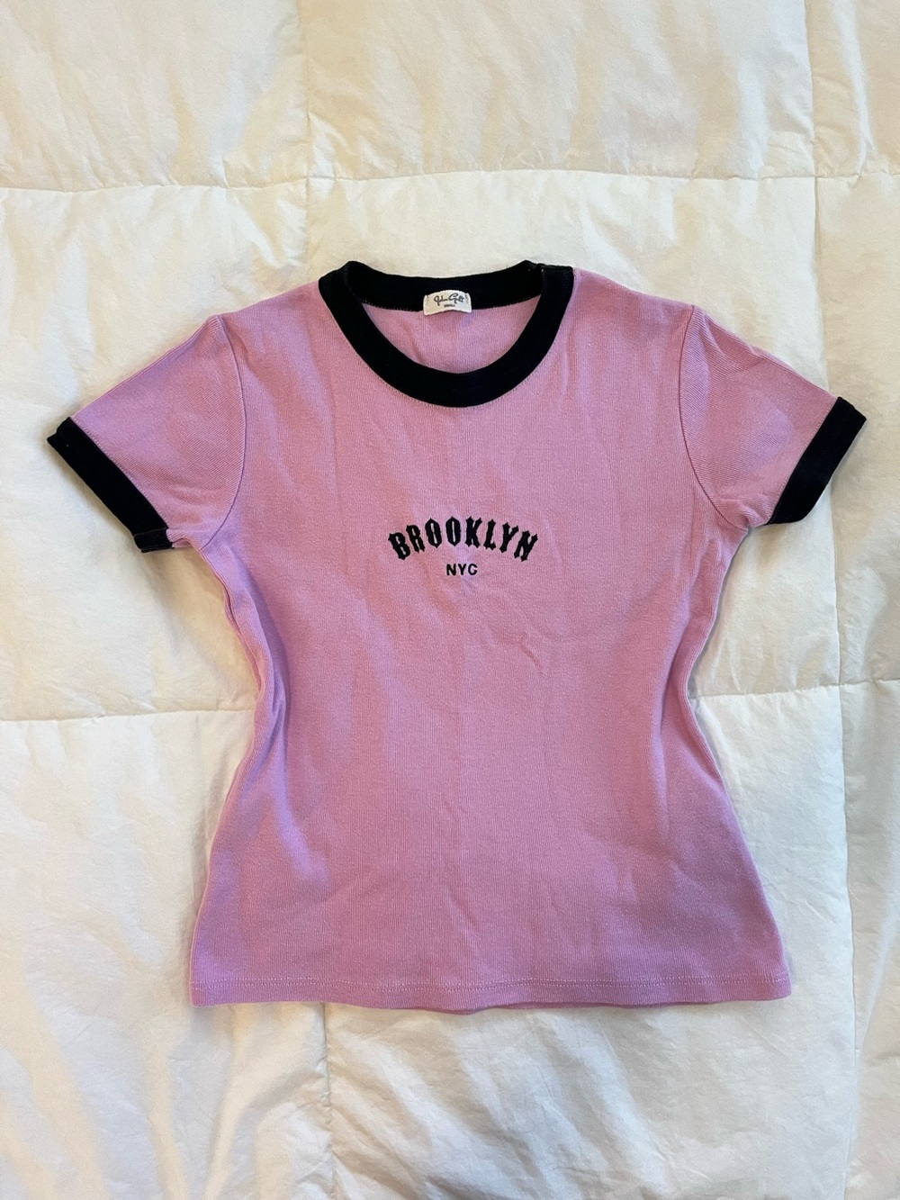 Brandy Melville Brooklyn NYC Ringer Tee - Lavender with Black Trim